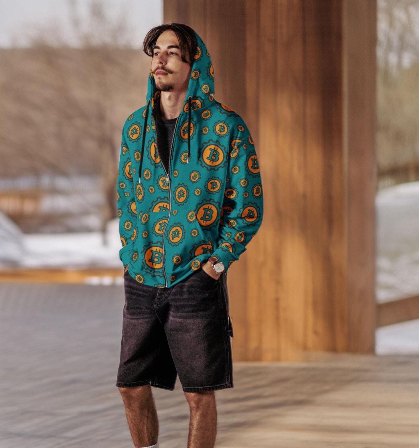 ビットコインアート ジップパーカー：リサイクルフリース クリプトジャケット - Etsy 日本 [Costume Agent] メンズ テキストを