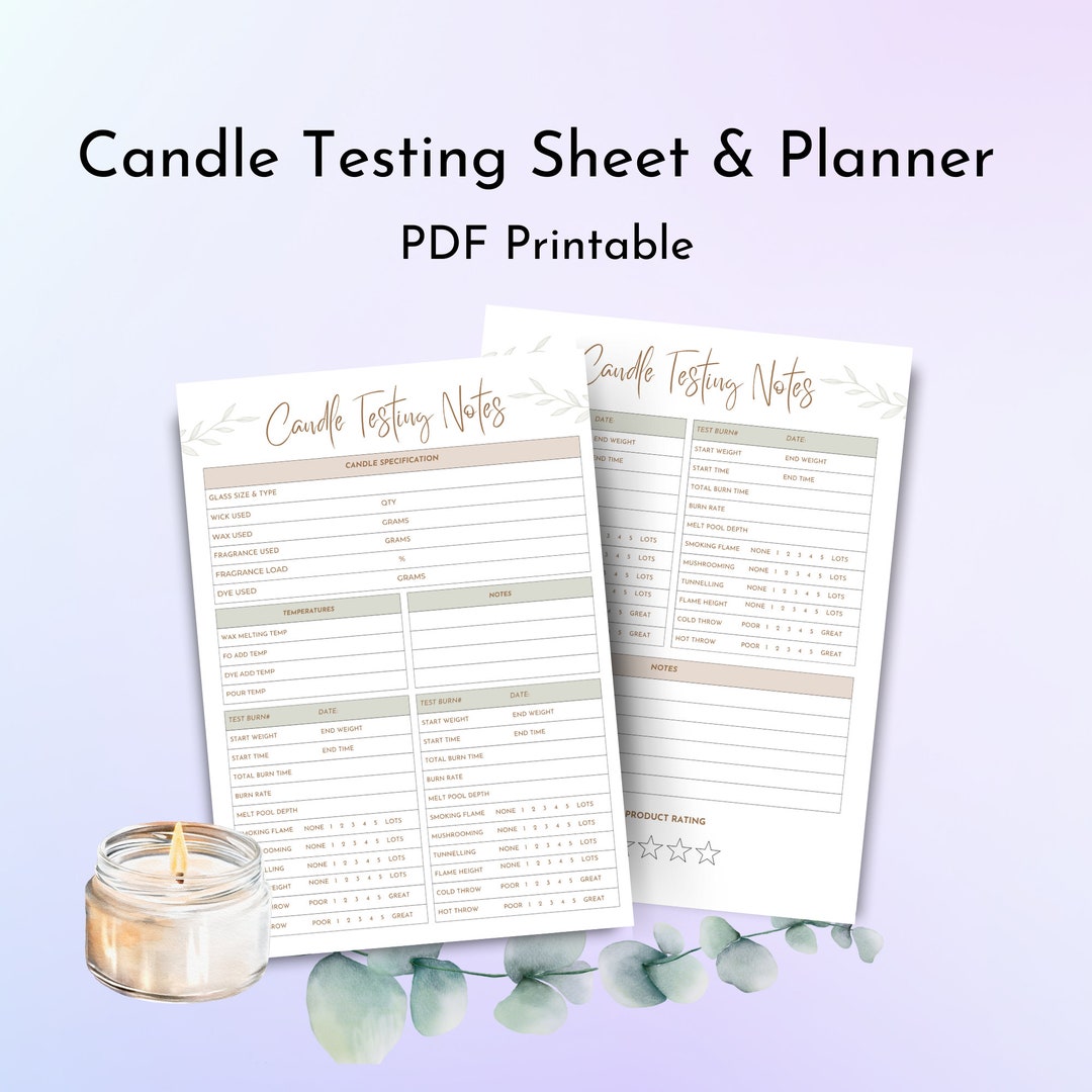 Candle Test Sheet Candle Testing Log Candle Planner Candle Etsy