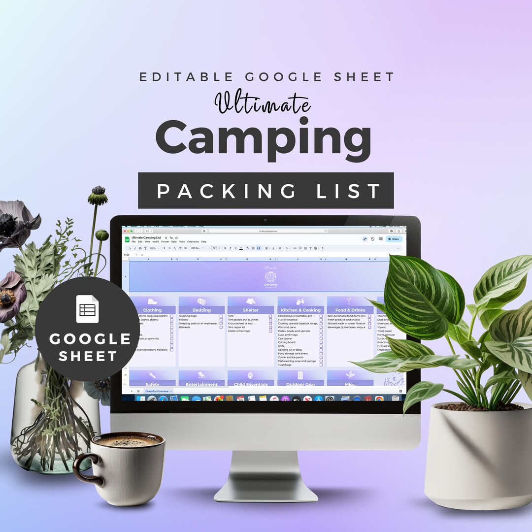 Ultimate Camping Checklist Google Sheet. Camping Packing Etsy