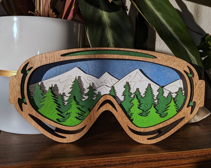 Handcrafted Colorful Wooden Ski Goggles Art - Perfect Gift for Winter Sports Enthusiasts