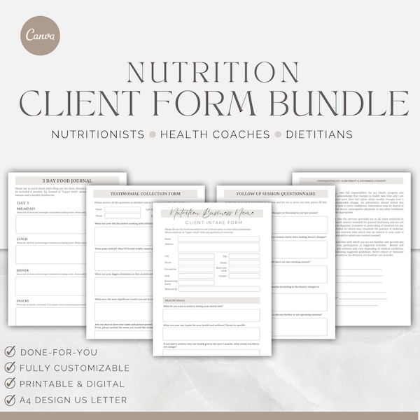 Nutrition Client Intake Form Bundle | Nutrition Template | Health Coach Forms | Client Information Sheet | Nutrition