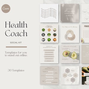 Health Coach Instagram Post Templates: Canva Social Media Kit (Digital Download)