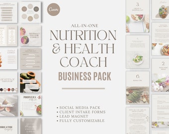 Paquete de inicio para coach de salud y nutrición: Plantillas de Canva (descarga digital)