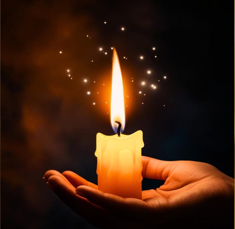 Kerze auf der Hand mit Lichteffekten