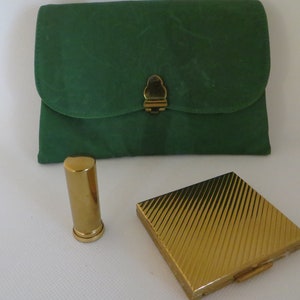 Brite Mode Clutch Compact Lipstick Set, Vintage Accessory, Green Purse, Gold Tone, Lustrite Cosmetics, Womens Vanity, Gift For Her, Cute
