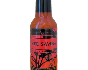 Gourmet Crushed RED SAVINA Pepper Hot Sauce, 5 oz bottle, Artisan crafted, Caliber, LvL 7 Heat, taco sauce, gift sauce, chili sauce, Hot
