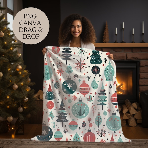 Blanket Mockup Velveteen Plush Blanket Mockup Christmas Throw Blanket Mockup, Canva Drag and Drop Mockup, Canva PNG Overlay Blanket Mockup