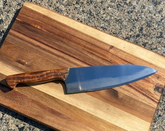 Handcrafted Chef's Knife with Japanese Hamon Blade and Ironwood Burl Handle