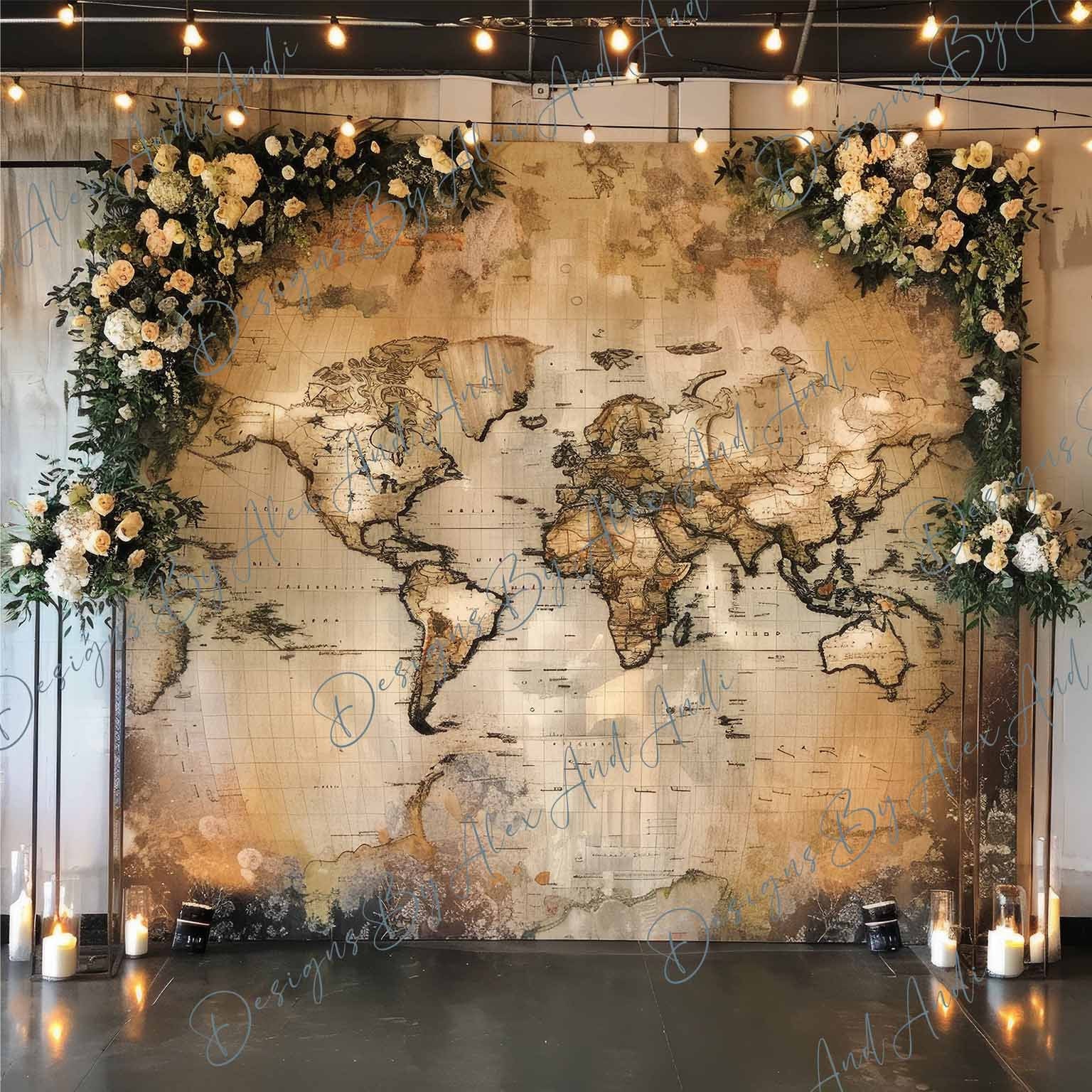 Candle World Map Digital Backdrop Overlay Background Photo Wedding ...