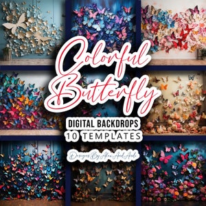 Colorful Butterfly Backdrop Background Digital Birthday Child Photo Shoot Picture Studio Event Celebration Party