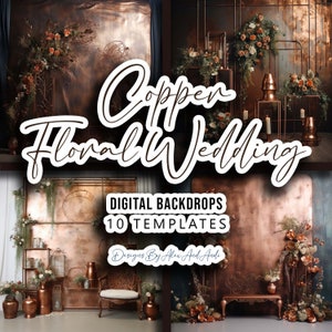 Copper Floral Wedding Digital Backdrop Overlay Background Wedding Birthday Child Photo Picture Studio Event Party Back Drop