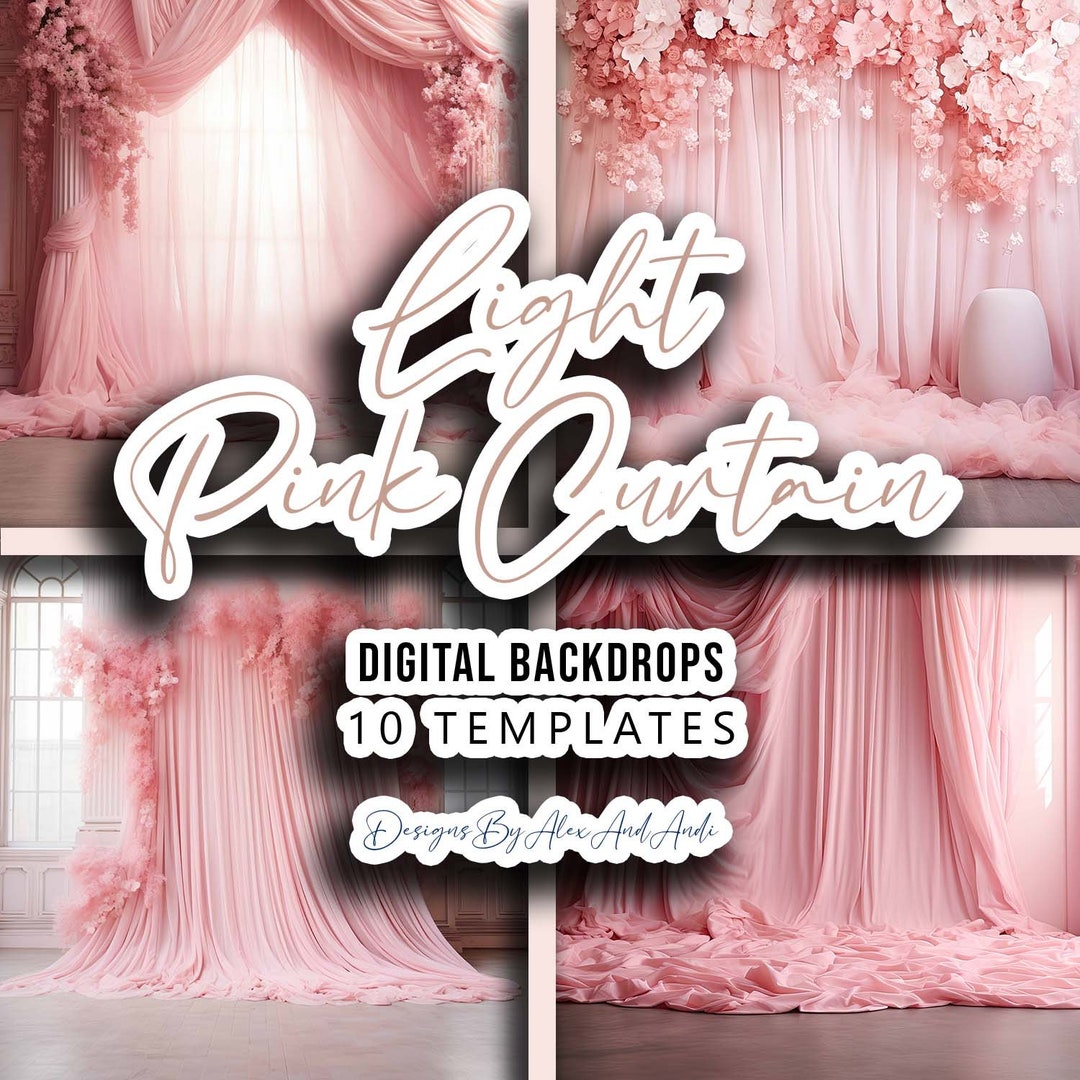 Light Pink Curtain Digital Backdrop Overlay Background Wedding Child Photo Picture Studio Event