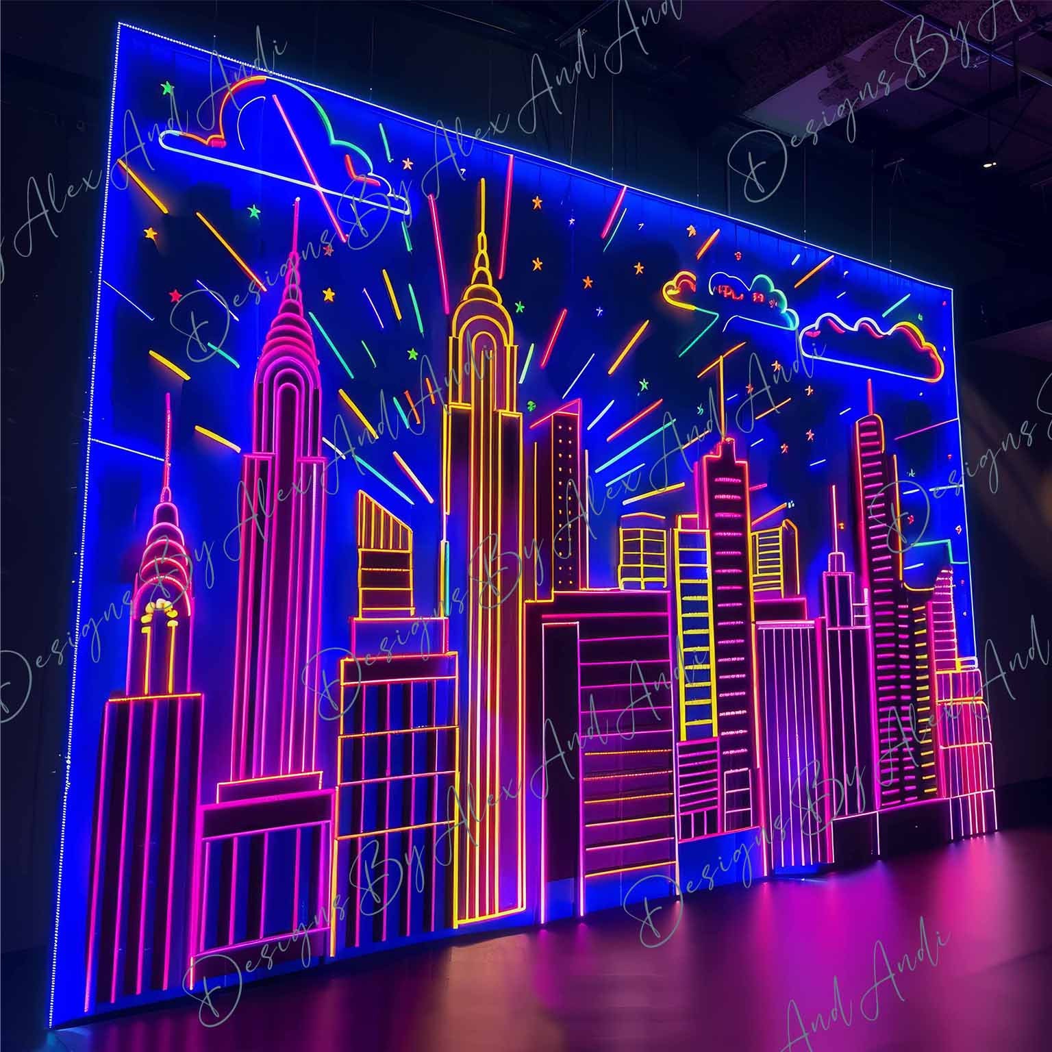 Neon Backdrop Kit New York Neon Back Drop Urban Overlay City Party Photo Picture ...