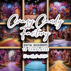 Crazy Candy Factory Backdrop Background Digital Birthday Child Photo Shoot Picture Studio Event Celebration Party