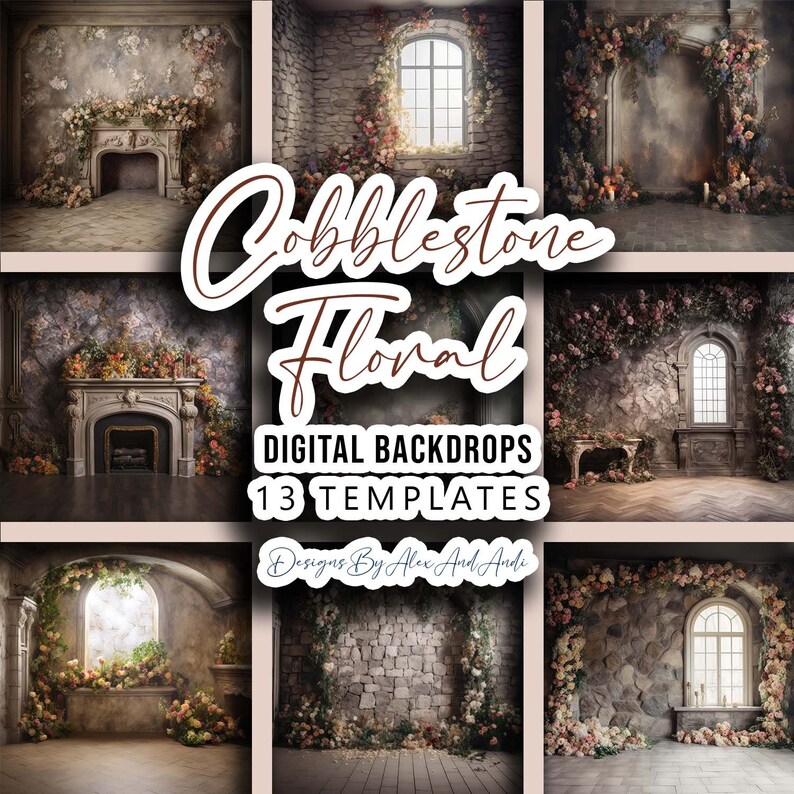 Stone Floral Room Backdrop Background Cobblestone Wedding Digital Photo ...