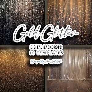 Gold Glitter Digital Background Backdrop Overlay Wedding Sweet 16 Photo Shoot Picture Studio Event Celebration Party Back Drop