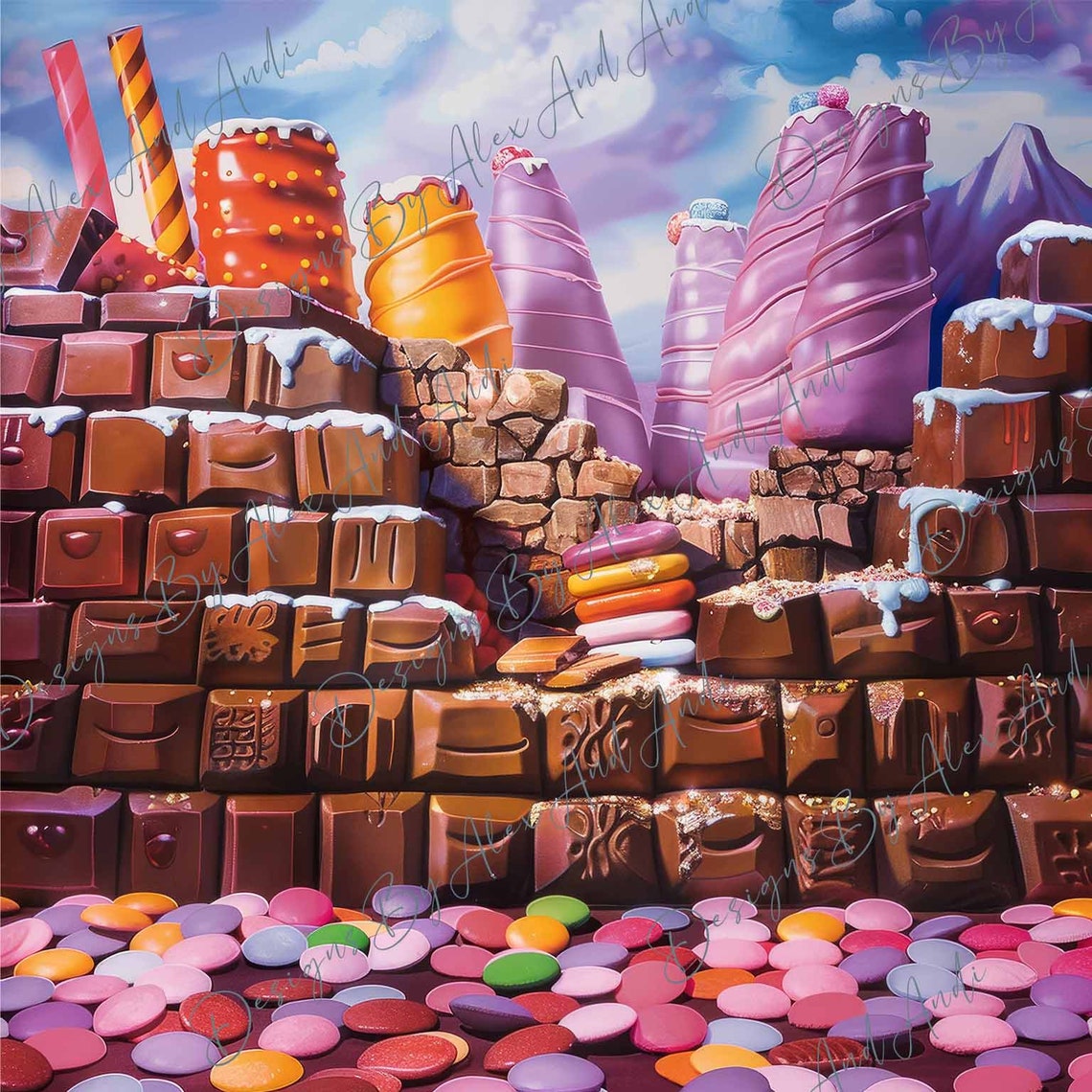 Wonky Candy Factory Digital Backdrop Sweets Backdrop Overlay Birthday ...