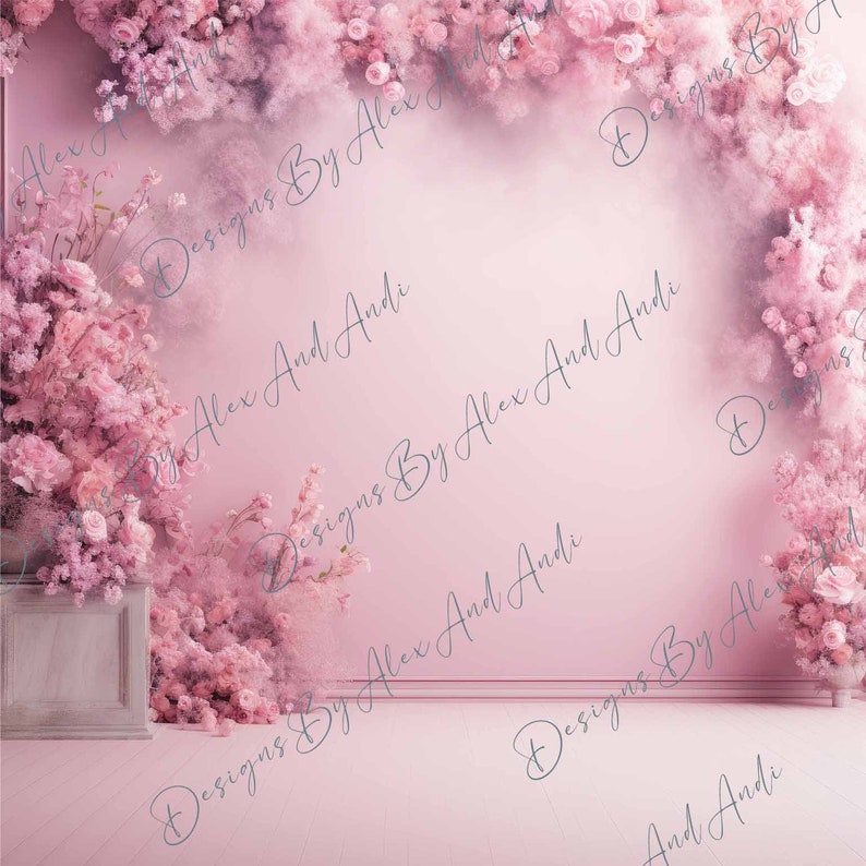 Light Pink Floral Digital Backdrop Overlay Background Wedding Sweet 16 ...