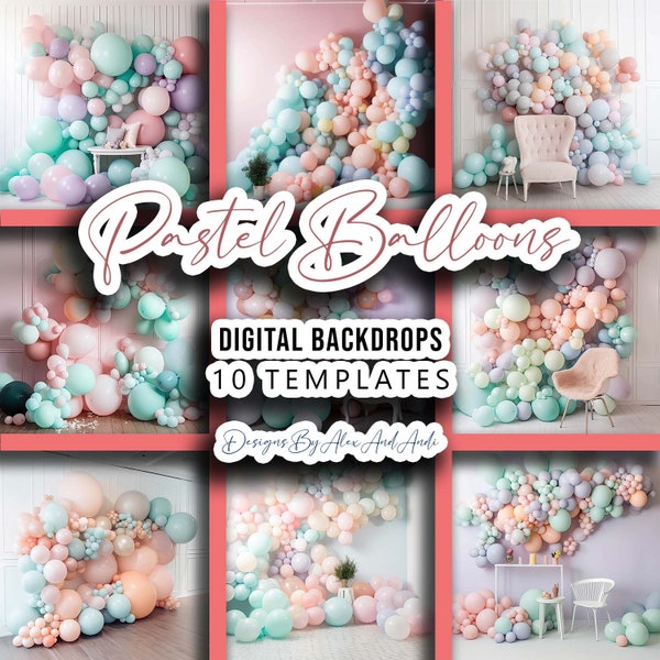 Pastel Balloon Backdrop Background Digital Photo Shoot Studio Picture Template Pastel Color Prop Birthday Wedding Beautiful Backdrop