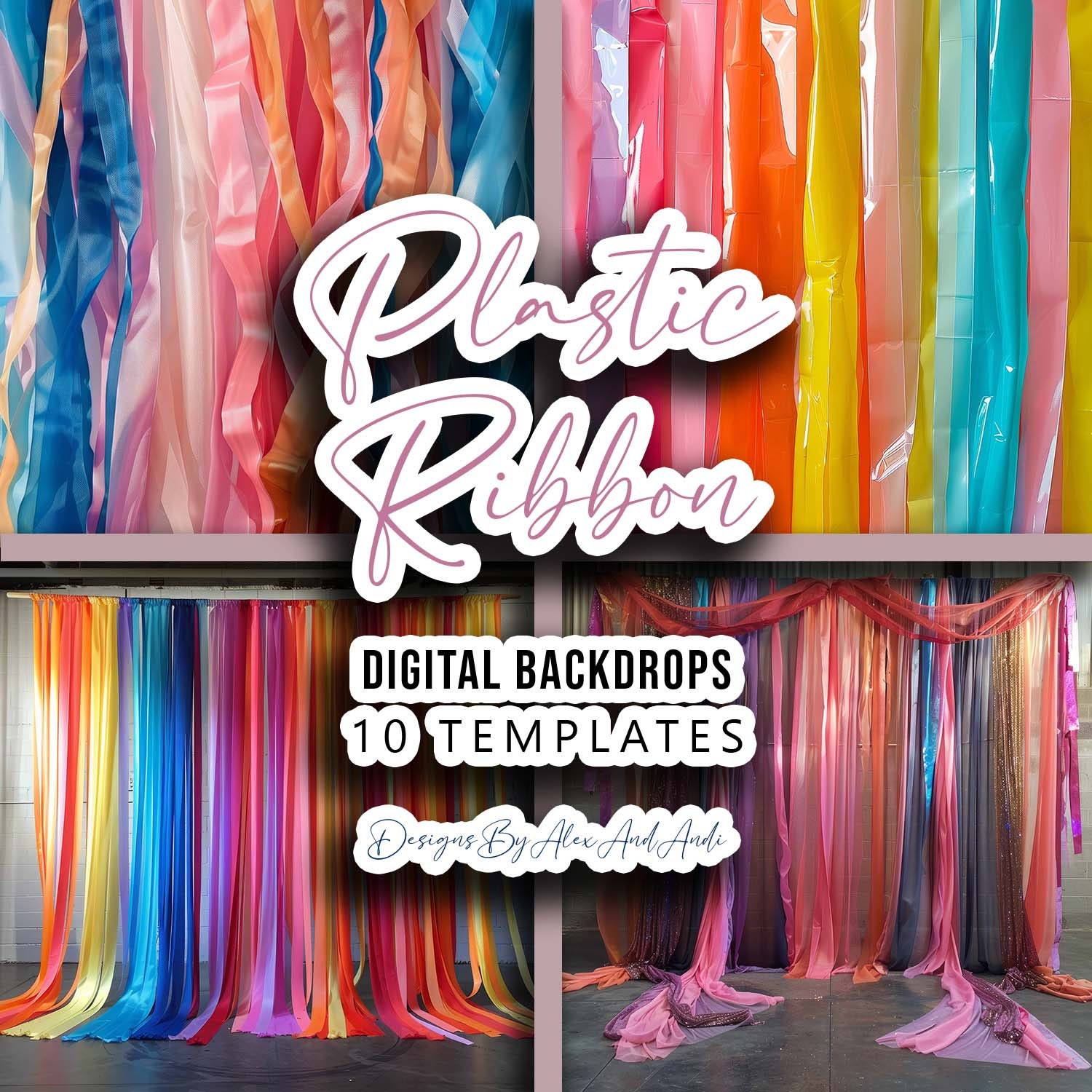 Plastic Ribbon Digital Backdrop Overlay Wedding Background Event Photo ...