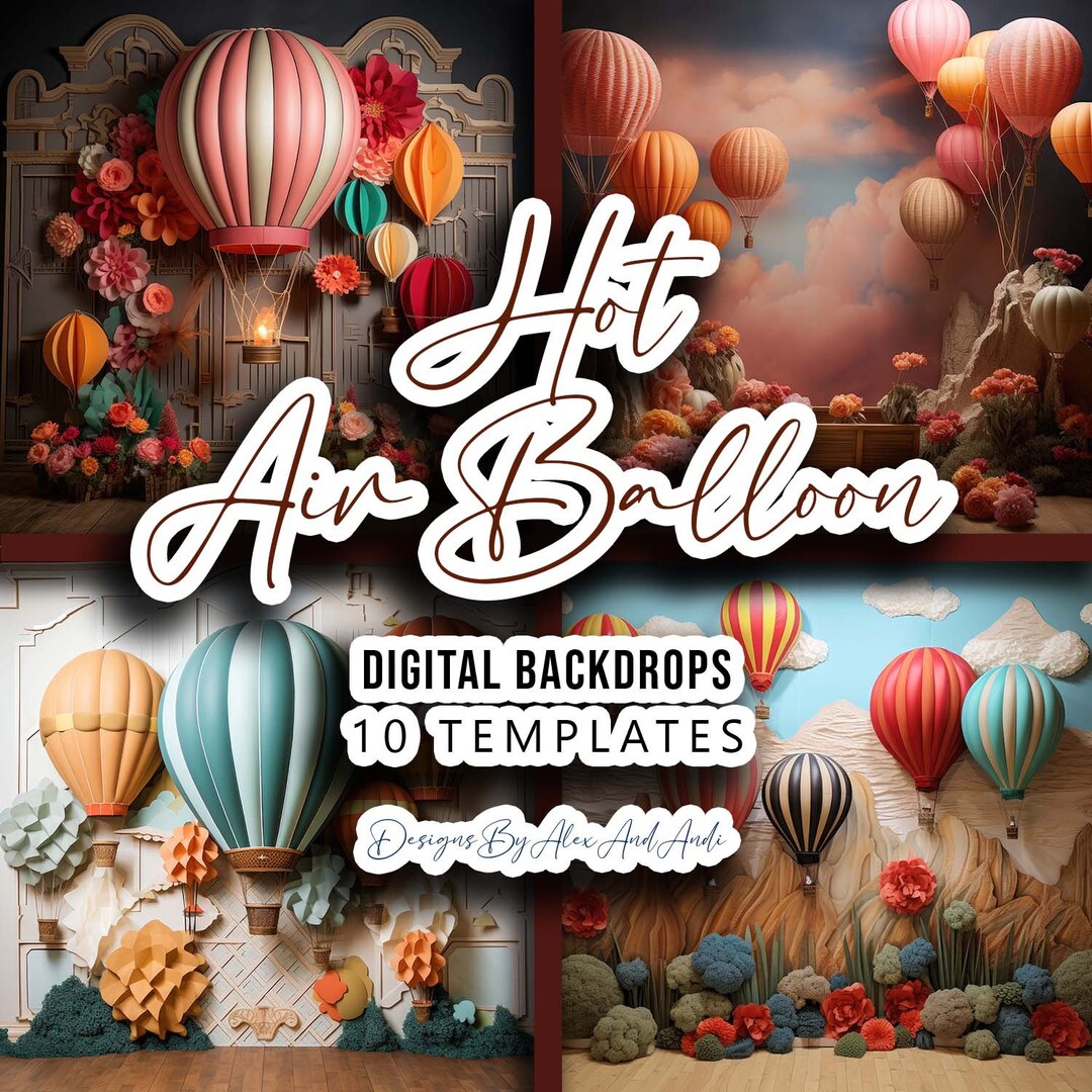Hot Air Balloon Digital Backdrop Overlay Background Wedding Holiday