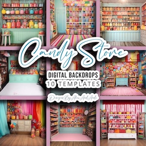 Tło do studia Candy Store Tło do cyfrowej sesji zdjęciowej Zdjęcie rekwizytu Zdjęcie na wydarzenie Okazja Uroczystość Impreza Urodziny Zdjęcie dziecka