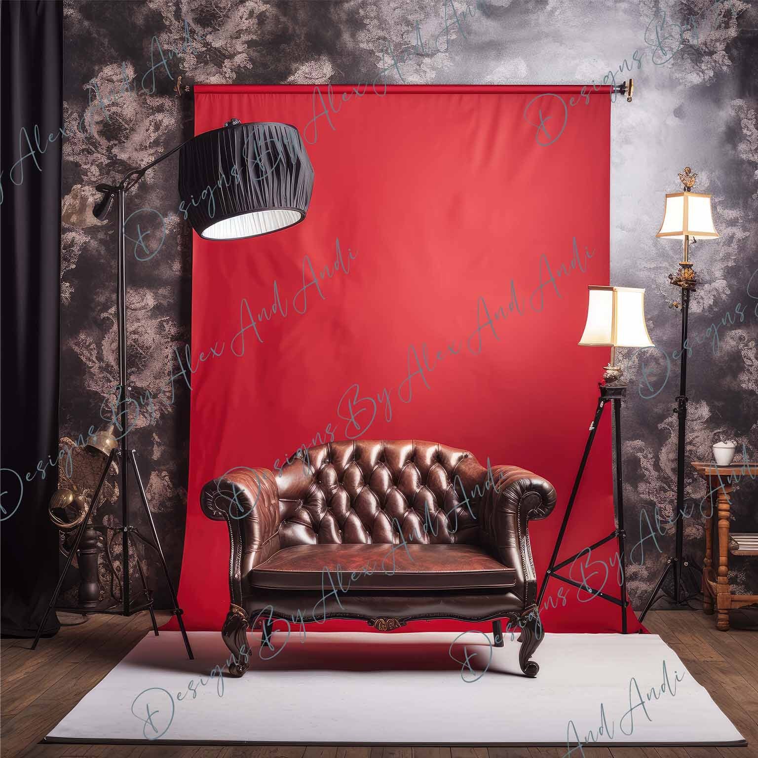 Red Chair Photo Shoot Backdrop Background Digital Romance Sweet 16 ...