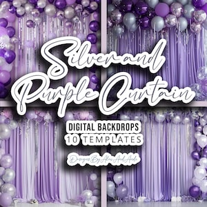 Silver and Purple Curtain Digital Backdrop Birthday Back ground Purple Back Drop Party Celebration Event Photo Background Photo Shoot