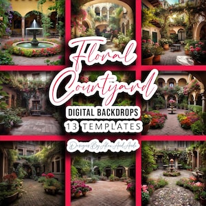 Floral Courtyard Backdrop Background Digital Photo shoot studio Newlywed Picture Template Flower Floral Prop Garden Party Table Backdrop