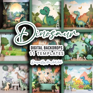 Dinosaur Childrens Backdrop Background Digital Photo Shoot Studio Picture Template Animal Color Prop Birthday Background Beautiful Backdrop