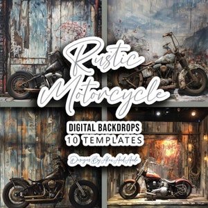 Rustic Motorcycle Digital Overlay Backdrop Background Party Wedding Photo Picture Studio Event Celebration Back Drop