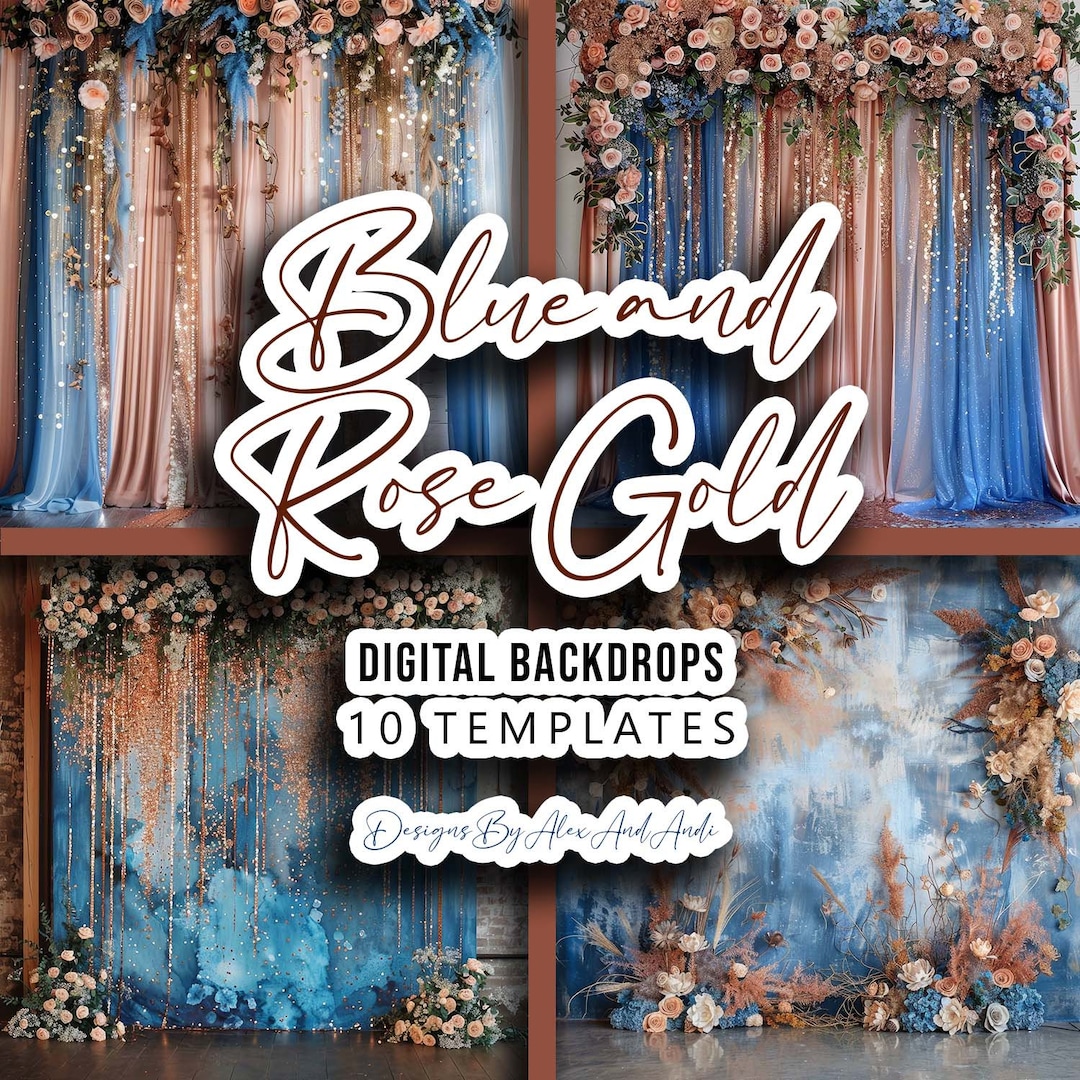 Blue and Rose Gold Digital Background Backdrop Overlay Party Photo ...