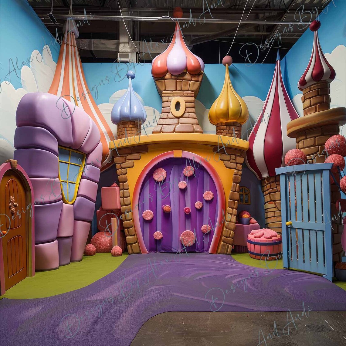 Wonky Candy Factory Digital Backdrop Sweets Backdrop Overlay Birthday ...