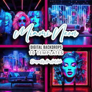 Miami Neon Digital Backdrop Overlay Background Birthday Child Photo Shoot Picture Studio Event Celebration Party Back Drop