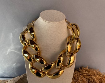 Girocollo oversize in argento o oro, collana a catena in alluminio XXL, set collana e orecchini, stile contemporaneo, regalo per lei.