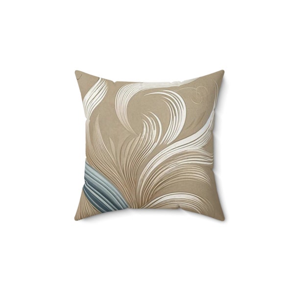 Contemporary blue and beige throw pillow decorative Elegant swirl pattern