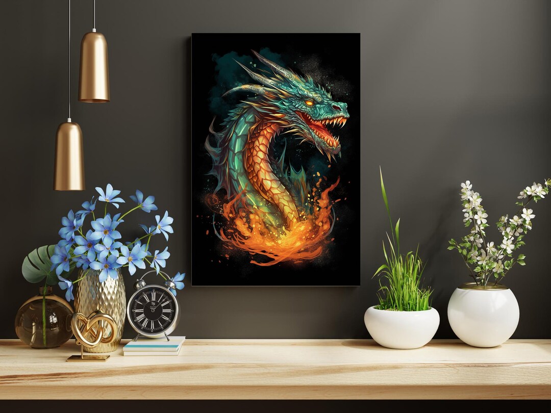 Colorful Dragon Print Vibrant Home Decor Dragon Wall Art Fantasy Art