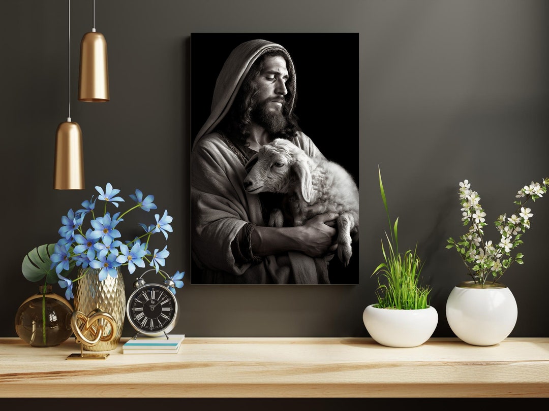 Jesus Holding a Lamb Print Jesus the Good Shepard Jesus Art Print Black ...