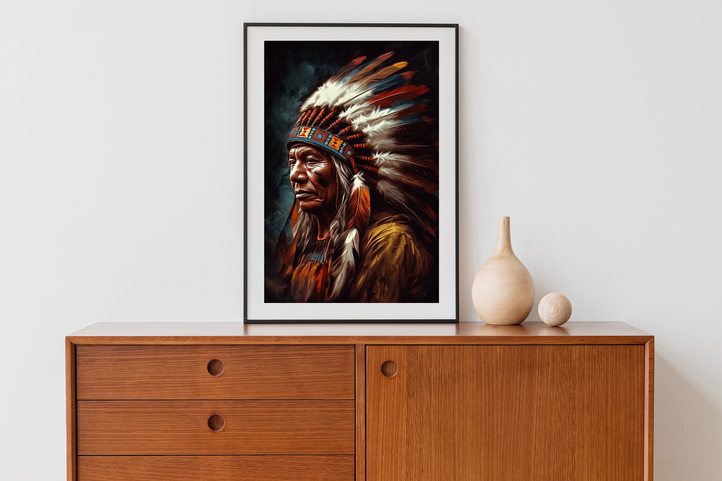 Indian Chief Painting Print Native American Art Decor Tribal Wall Art