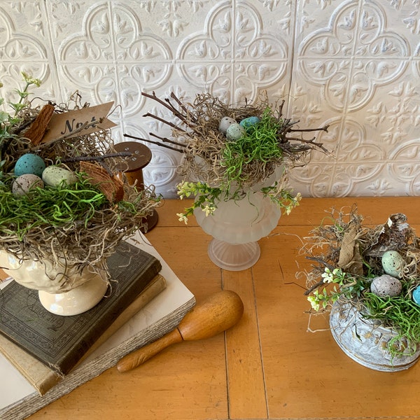 Birds nest with eggs spring decor, shelf decor, cottage, farmhouse and French country decor, Mothers Day gift, natural handmade birds nest