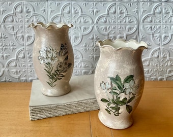 Handcrafted Floral Glass Vase Set, French Country Cottage Decor