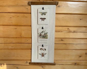 Butterflies and bees wall decor, canvas scroll wall art, farmhouse decor