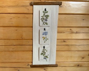 Botanical wall decor, floral canvas scroll wall art, farmhouse decor, cottage decor