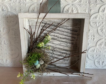 Framed Birds nest with eggs spring decor, wall decor, cottage, farmhouse and French country decor, Mothers Day gift, natural handmade nests