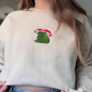Mushroom Frog Cute Embroidered Crewneck Sweatshirt