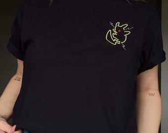 Geborduurd T-shirt met neoncontouren | Kies je personage | Cadeau voor gamer: esthetische fan