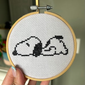 Handmade Sleeping Lazy Dog Cross Stitch Wall Art - FINISHED