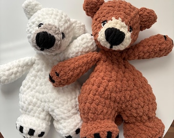 Handmade Crochet Bear Amigurumi Plush | Soft Chenille Stuffed Toy (Brown or Polar)
