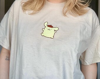 Geborduurd hondenshirt met pompon | Gouden schattig esthetisch cadeau-T-shirt