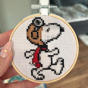 Handmade Flying Ace Dog Cross Stitch Wall Art - FINISHED